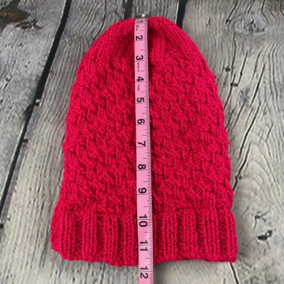 Homemade Metallic Hot Pink Crocheted Knit Yarn Hat - Picture 9 of 11